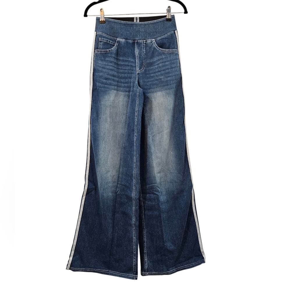 NWT Halara Flex High Waisted Stripe Wide Leg Flowy Washed Casual Jeans Size MR - Picture 2 of 8